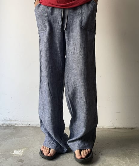 Linen Shimohuri Blue Easy Pants
