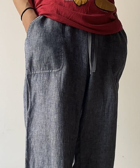 Linen Shimohuri Blue Easy Pants