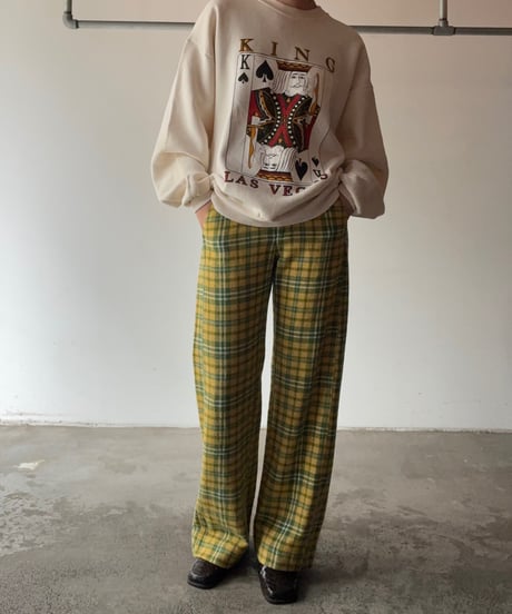 cotton check wide pants