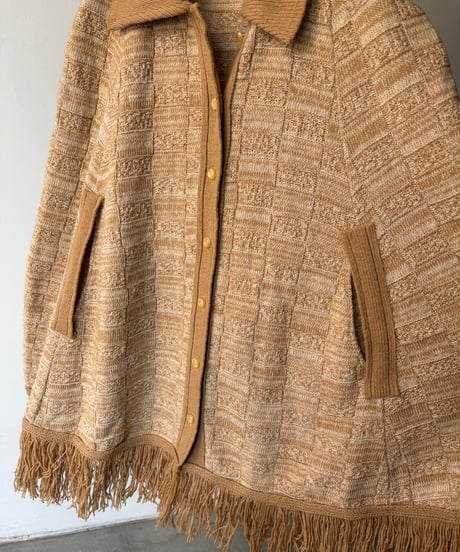 Wool knit fringe cape