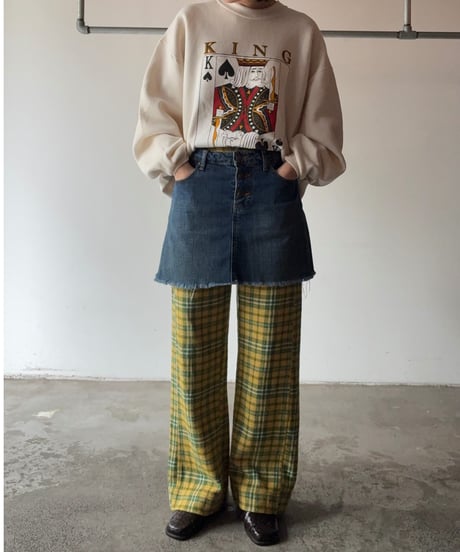 cotton check wide pants