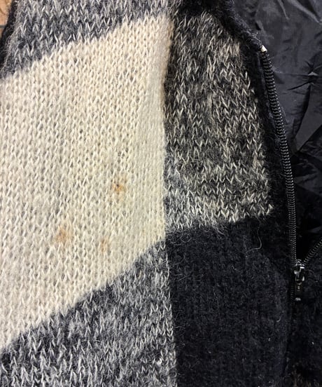 Mohair block check knit blouson