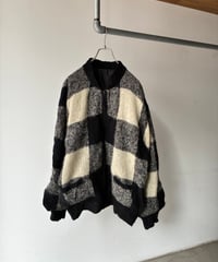 Mohair block check knit blouson
