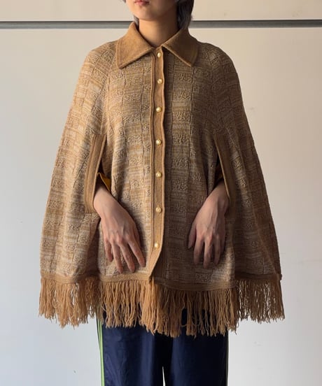 Wool knit fringe cape