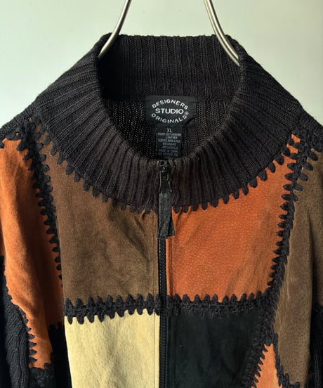 Suede Switching high neck knit jacket