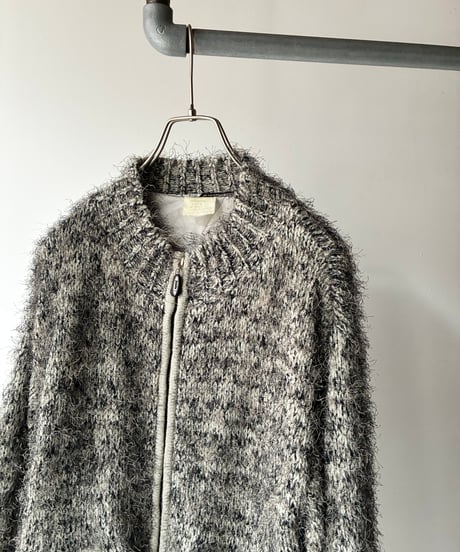 Shaggy wool knit double zip blouson