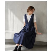 岡山県児島デニムジャンパースカート／8オンスくったりデニムで上品にもカジュアルにもウエストマークワンピース／インディゴ