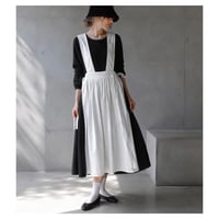 前後2wayデニムジャンパースカート／岡山児島6オンスデニムサイドリボンデザインエプロンワンピース／オフホワイト