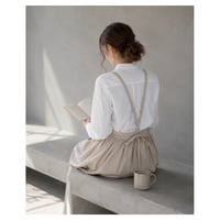 そのままお出かけリネンギャザーエプロン／おうち時間もお洒落に過ごすコットンリネンエプロン／クリームベージュ