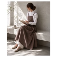 そのままお出かけリネンギャザーエプロン／おうち時間もお洒落に過ごすコットンリネンエプロン／ブラウンオリーブ