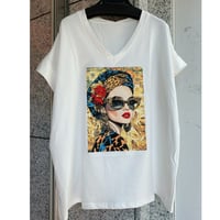 【XS〜Lサイズ】イタリアインポートTシャツ　Vネックヒョウサングラス