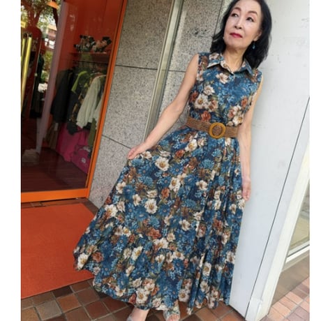 【S〜Lサイズ】イタリアインポートノースリーブ花柄ティアードワンピース
