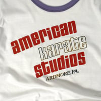 USED 70'S "AMERICAN KARATE STUDIOS" RINGER T-SHIRT