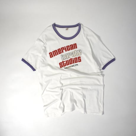 USED 70'S "AMERICAN KARATE STUDIOS" RINGER T-SHIRT