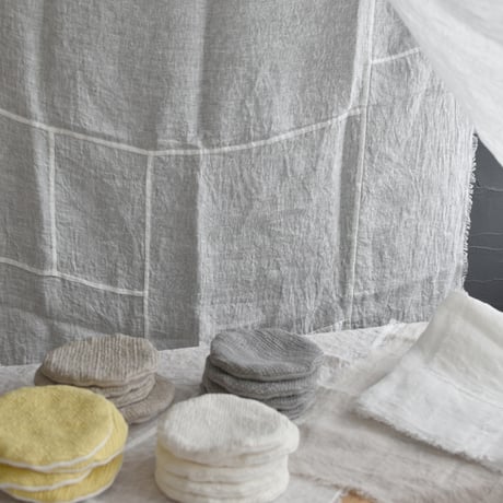 糸so. 　裂き織りコースター　まる　麻色