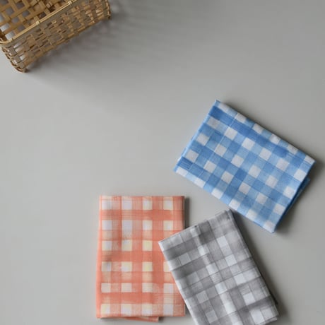 アケモドロ　型染め手ぬぐい　格子　gray・blue・orange