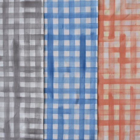 アケモドロ　型染め手ぬぐい　格子　gray・blue・orange