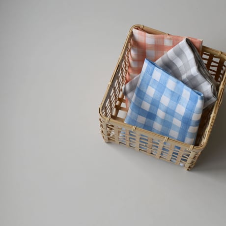 アケモドロ　型染め手ぬぐい　格子　gray・blue・orange