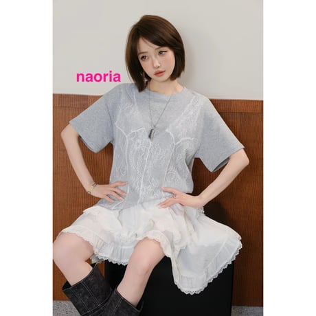予約制  レースTシャツ＋フリルスカートセット