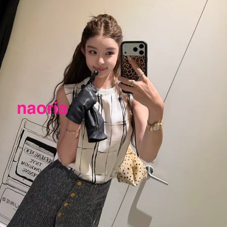 予約制  格子柄ノースリーブトップス単品