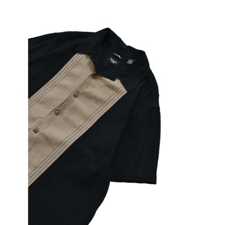 Linen Rayon Panel Open Collar S/S Shirt