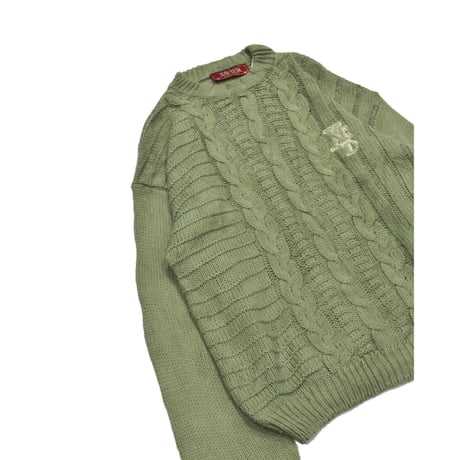 EURO Vintage Sage Green Cable Knit Sweater