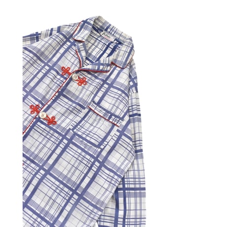 Vintage Plaid Piping Pajama Shirt