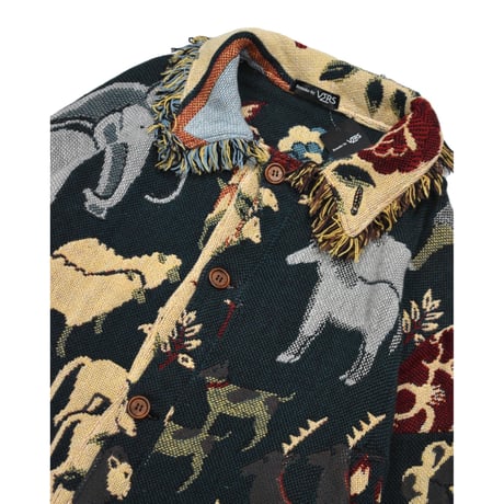 ”Remake by VERS” Fringe Collar Rug Jacket -Two Faces-