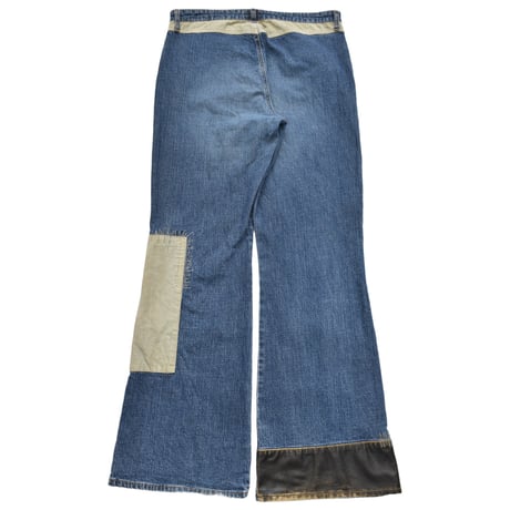 Denim Corduroy Patchwork Flare Denim Pants