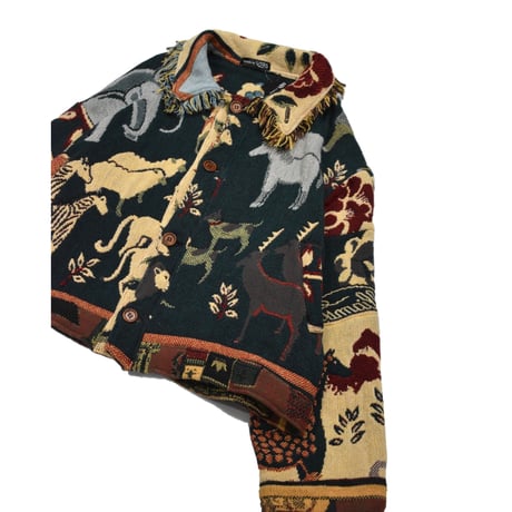 ”Remake by VERS” Fringe Collar Rug Jacket -Two Faces-