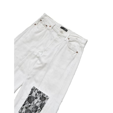 "Remake by VERS" Lace Panel Distressed Denim Trousers