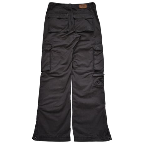 Washed Black Multi Pocket Wide Cargo Pants