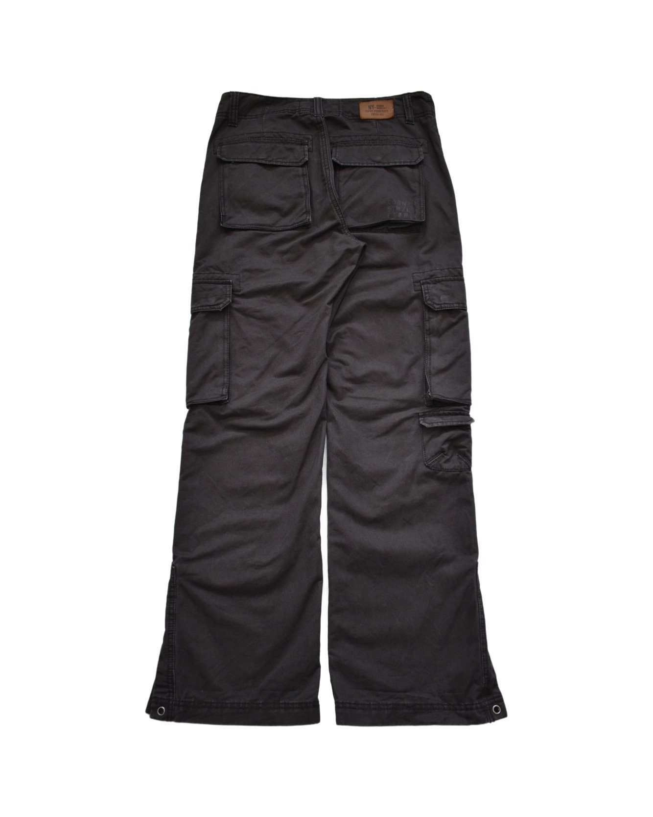 Washed Black Multi Pocket Wide Cargo Pants | 水戸