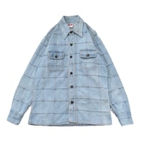 1970s Vintage Grid Panel Denim Shirt Jacket