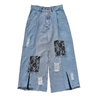 "Remake by VERS" Lace Panel Distressed Denim Trousers