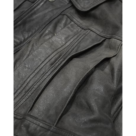 Vintage Cowhide Leather Pleated Blouson