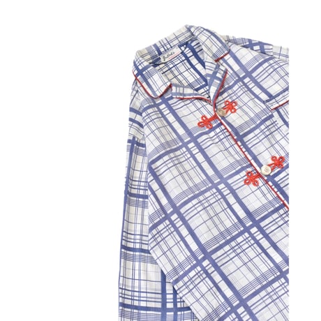 Vintage Plaid Piping Pajama Shirt