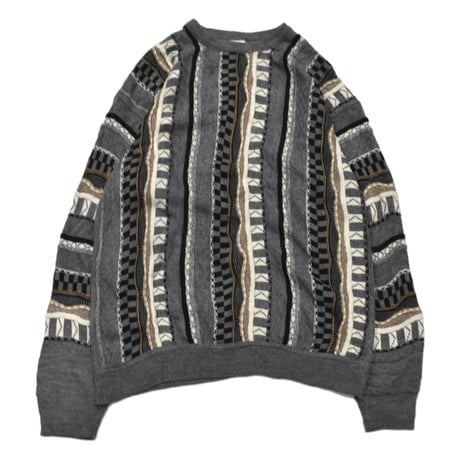 EURO Vintage 3D Textured Stripe Design Knit Sweater