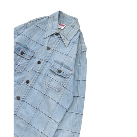 1970s Vintage Grid Panel Denim Shirt Jacket