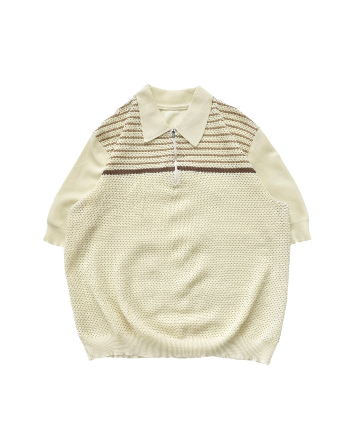 EURO Vintage Border Mesh Zip Knit Polo | 水戸 古着屋