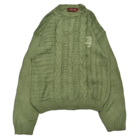EURO Vintage Sage Green Cable Knit Sweater