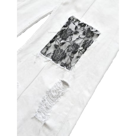 "Remake by VERS" Lace Panel Distressed Denim Trousers