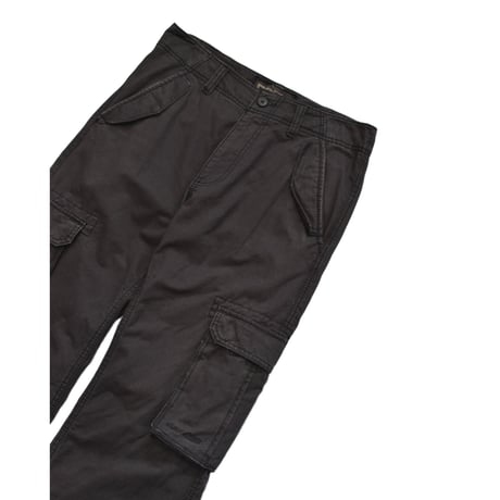 Washed Black Multi Pocket Wide Cargo Pants