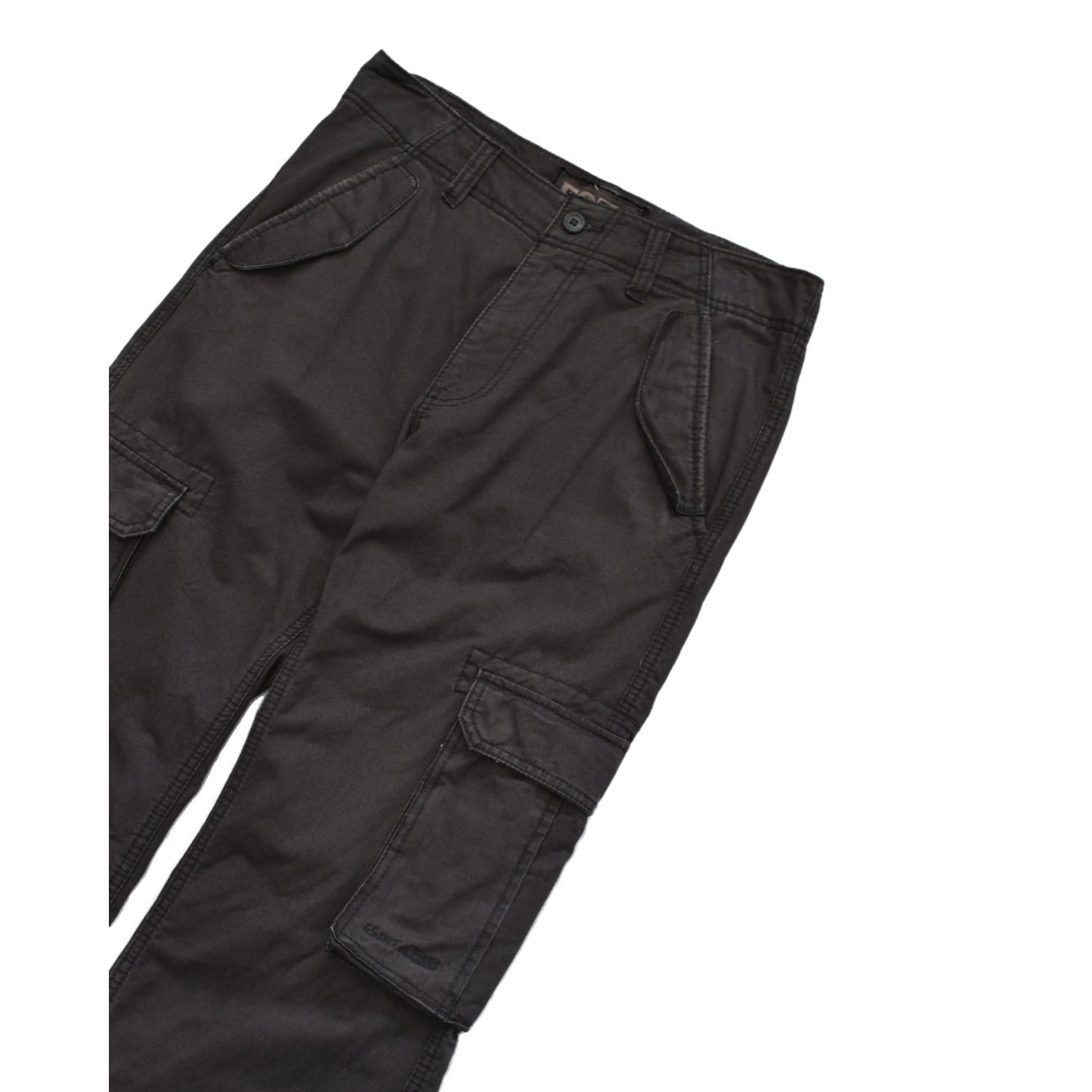 Washed Black Multi Pocket Wide Cargo Pants | 水戸