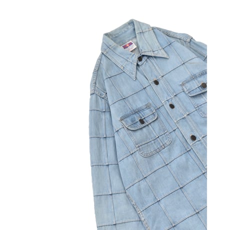 1970s Vintage Grid Panel Denim Shirt Jacket