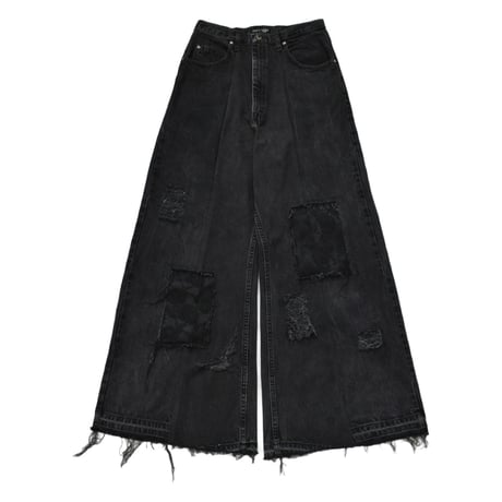 "Remake by VERS" Lace Panel Distressed Denim Trousers
