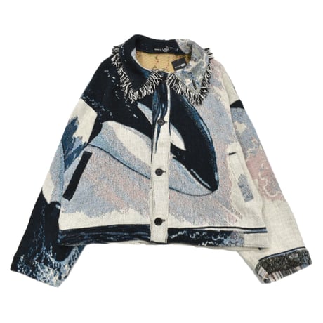 ”Remake by VERS” Fringe Collar Rug Jacket -Two Faces-