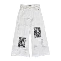 "Remake by VERS" Lace Panel Distressed Denim Trousers