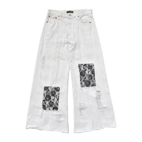 "Remake by VERS" Lace Panel Distressed Denim Trousers