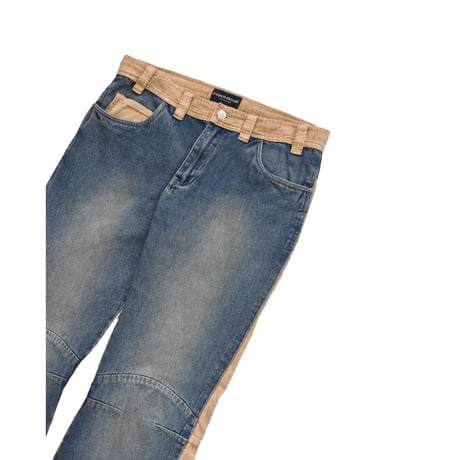Denim Corduroy Switching Flare Pants
